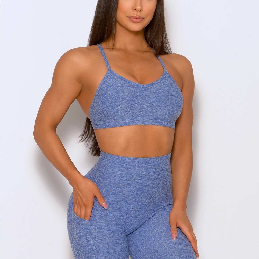 NWT Bombshell Sportswear blue braid back sports bra crop top XS
